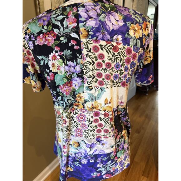 JOHNNY WAS LA Floral Patchwork Print Viscose Bamboo/Spandex Stretch Tee S loose - Picture 7 of 16